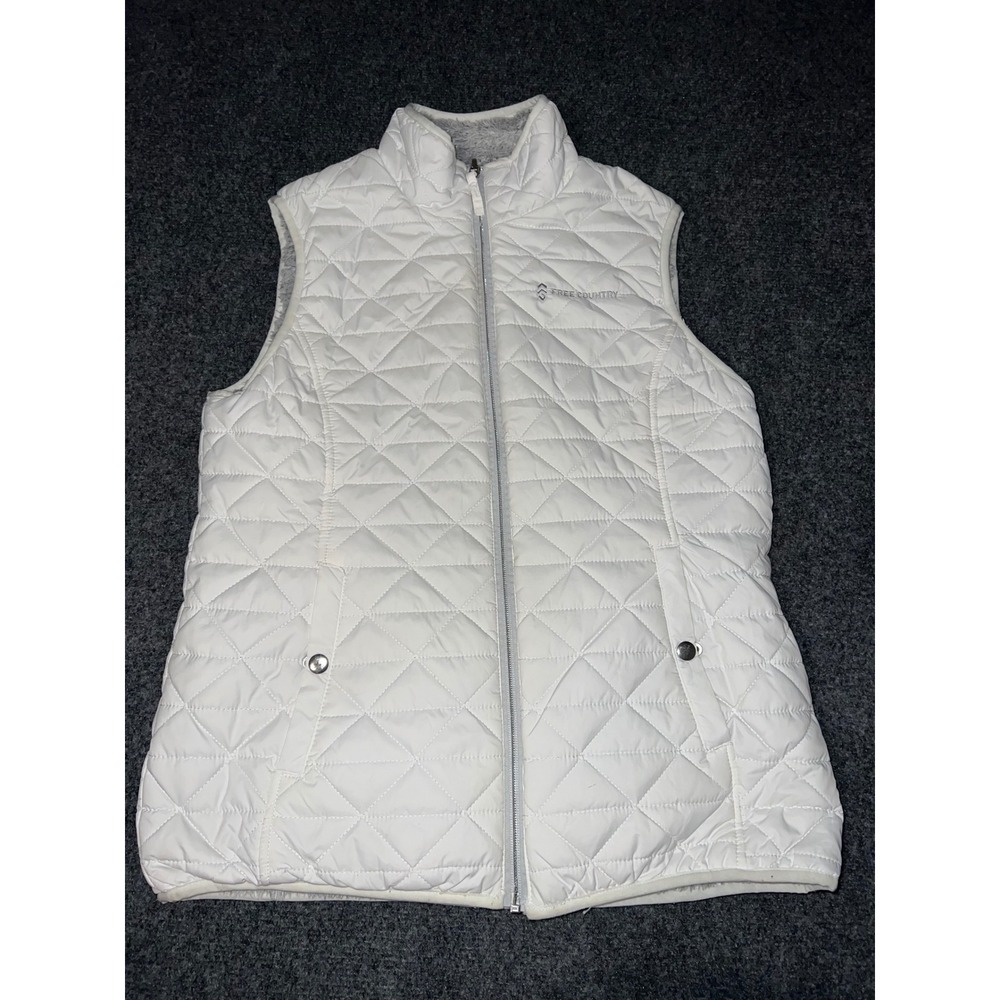 Free Country Womens White Quilted Faux Fur Lined Puffer Vest Size Small